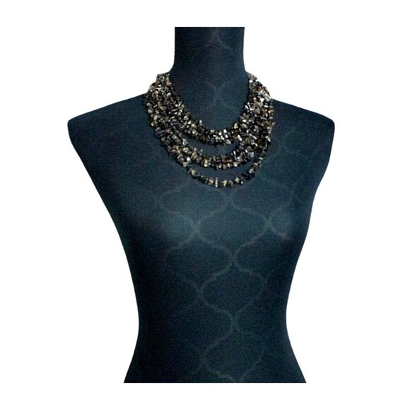 Vintage Semi Precious Smoky Quartz Multi Layer Statement Necklace - Picture 4 of 5